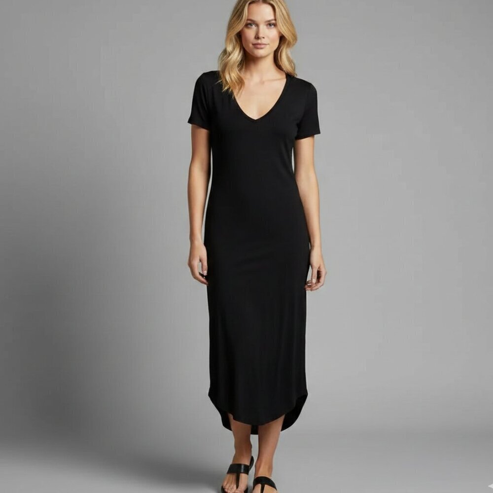 Aritzia Talula Black Maxi T-Shirt Dress